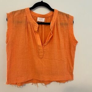 Orange Textured Sleeveless Blouse